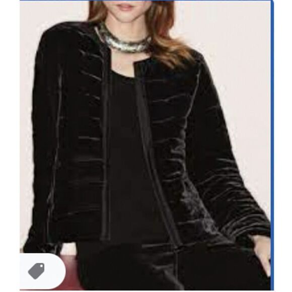 EILEEN FISHER Black Velvet Jacket Size Medium Rayon Silk Blend Zip Evening Party - Picture 1 of 14